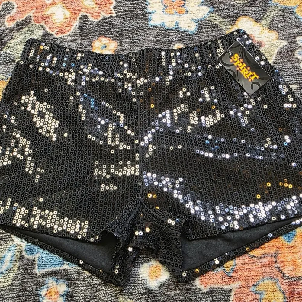 New Spirit Halloween Black Sequin Shorts XL High Rise Sparkle Party Glam Costume